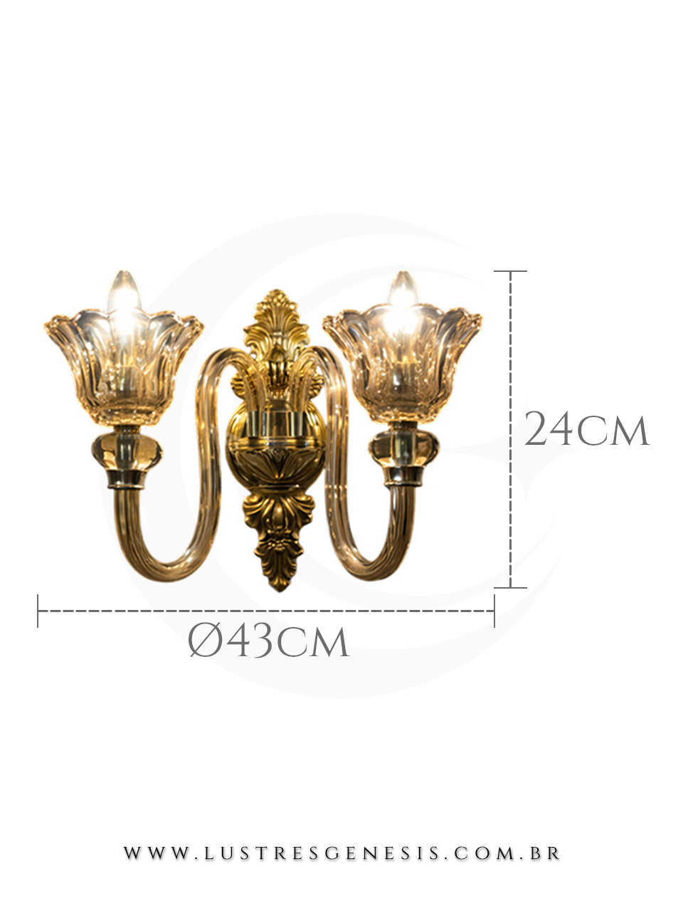 Arandela vintage Classica Metal Dourado 43x24x34cm, Quarto, Cabeceira de Cama, Espelho do Banheiro, Lavabo, Living